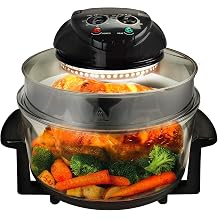 Multipurpose Countertop Halogen Oven Air Fryer with Rotisserie & Roaster Function Rapid Heating, Oil-Free Cooking, Glass Bowl Convection Cooker for Healthy Meals, Black