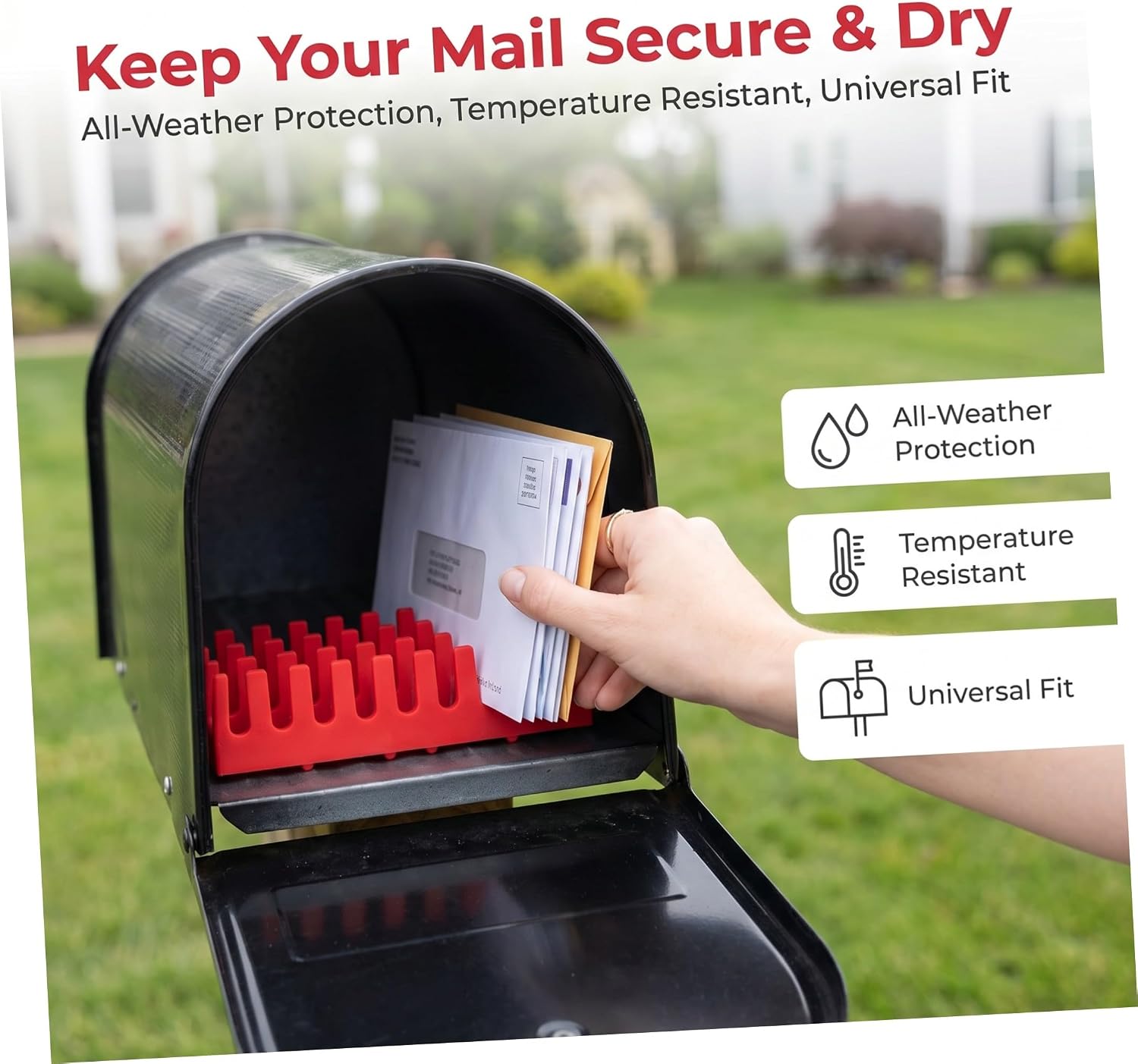 Silicone Mailbox Tray Insert Waterproof 7" X 4.2" Red Elevated Soft Silicone Liner for Rural and Vintage Curbside Mailboxes, Anti-Slip Commercial Post Mount Tray