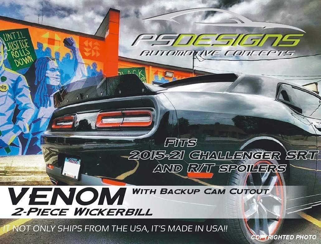 PSDesigns - Venom Series PSDesigns Venom 2 Piece Wickerbill Spoiler with Camera Cut Out Compatible with 2015-21 Challenger RT SRT Hellcat Scat Pack Models Includes RivNut Tool
