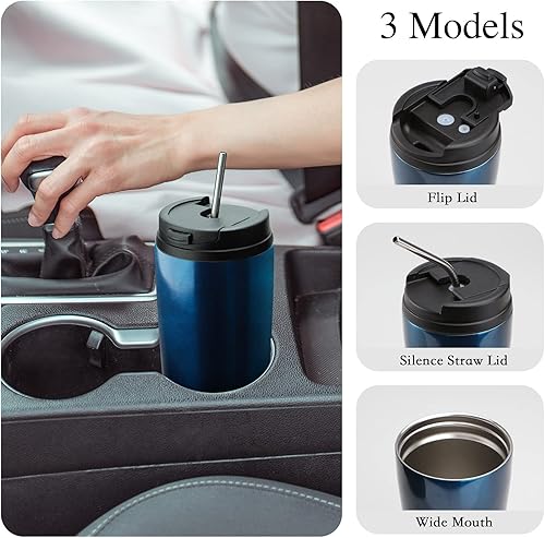 Miniatura 5 de MUCHENGHY Vaso de 20 onzas con tapa y pajilla, vaso de acero inoxidable de doble pared aislado al vacío, taza de café de viaje de alto sellado a