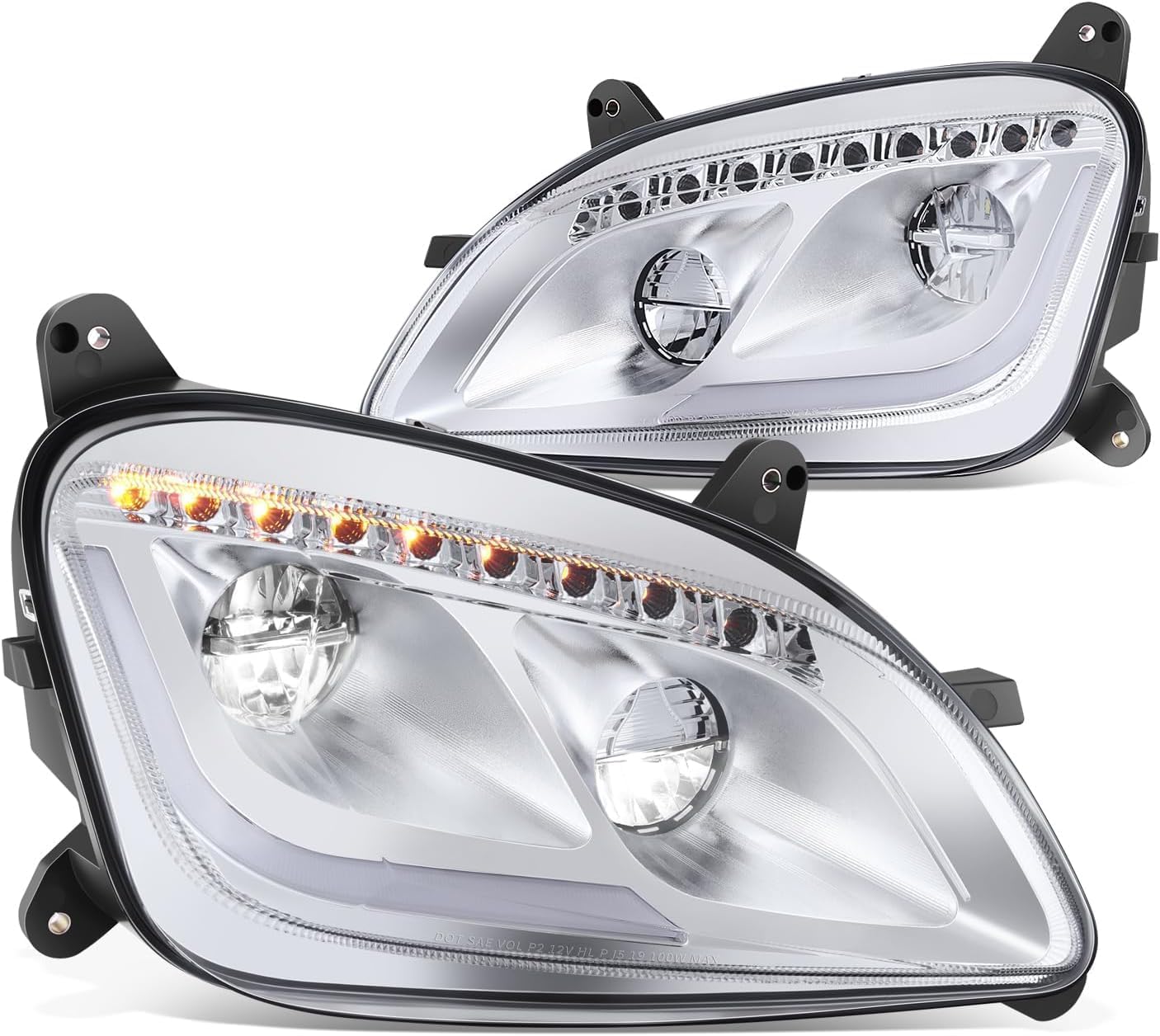 CM COMPRESSOR Headlights Chrome Housing Amber Corner Reflector for 2011-2021 Peterbilt 579/587