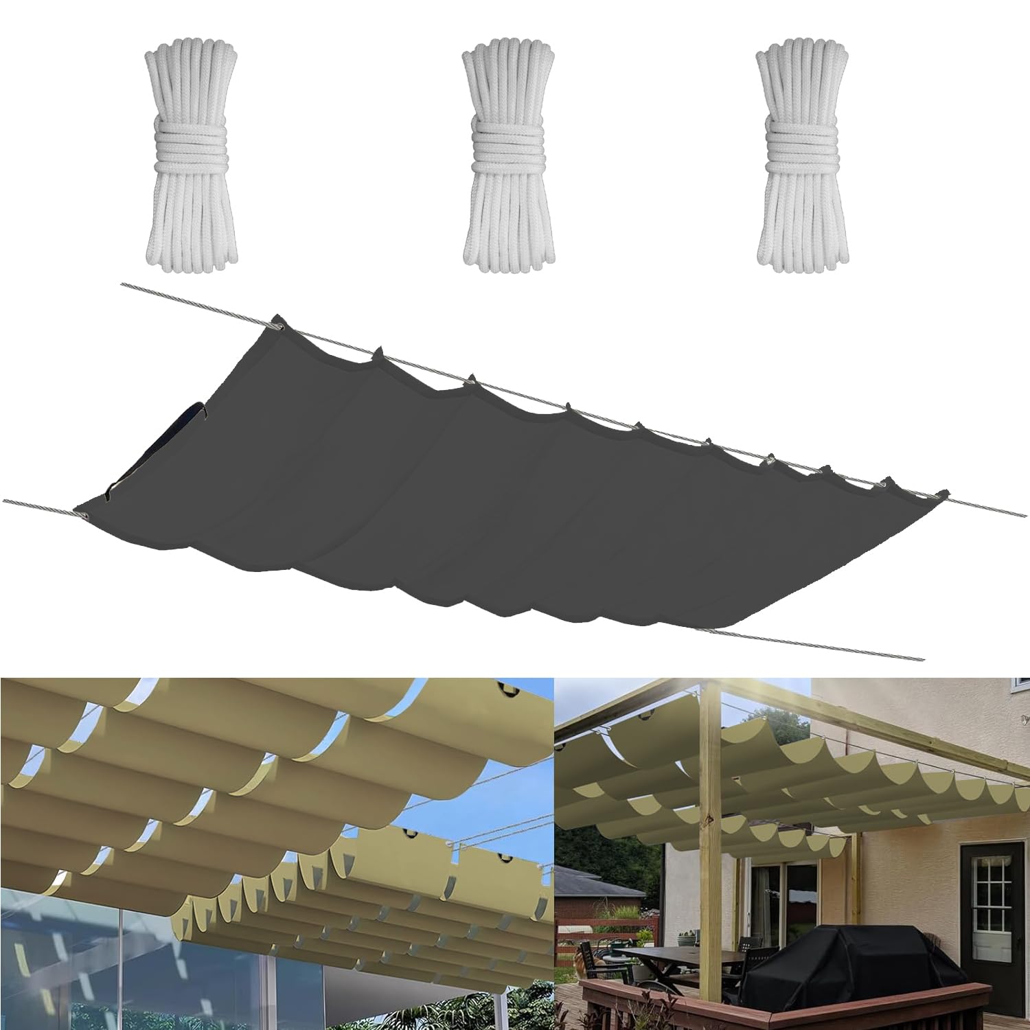 Einziehbare Welle Sonnensegel 2x3M, Verstellbar Aufrollbar Sonnenschutz Mit ösen, Spannmarkise Beschattung, Markise Wasserdicht Verstellbar Markisenstoff Für Terrassenüberdachung - Dark Graphit