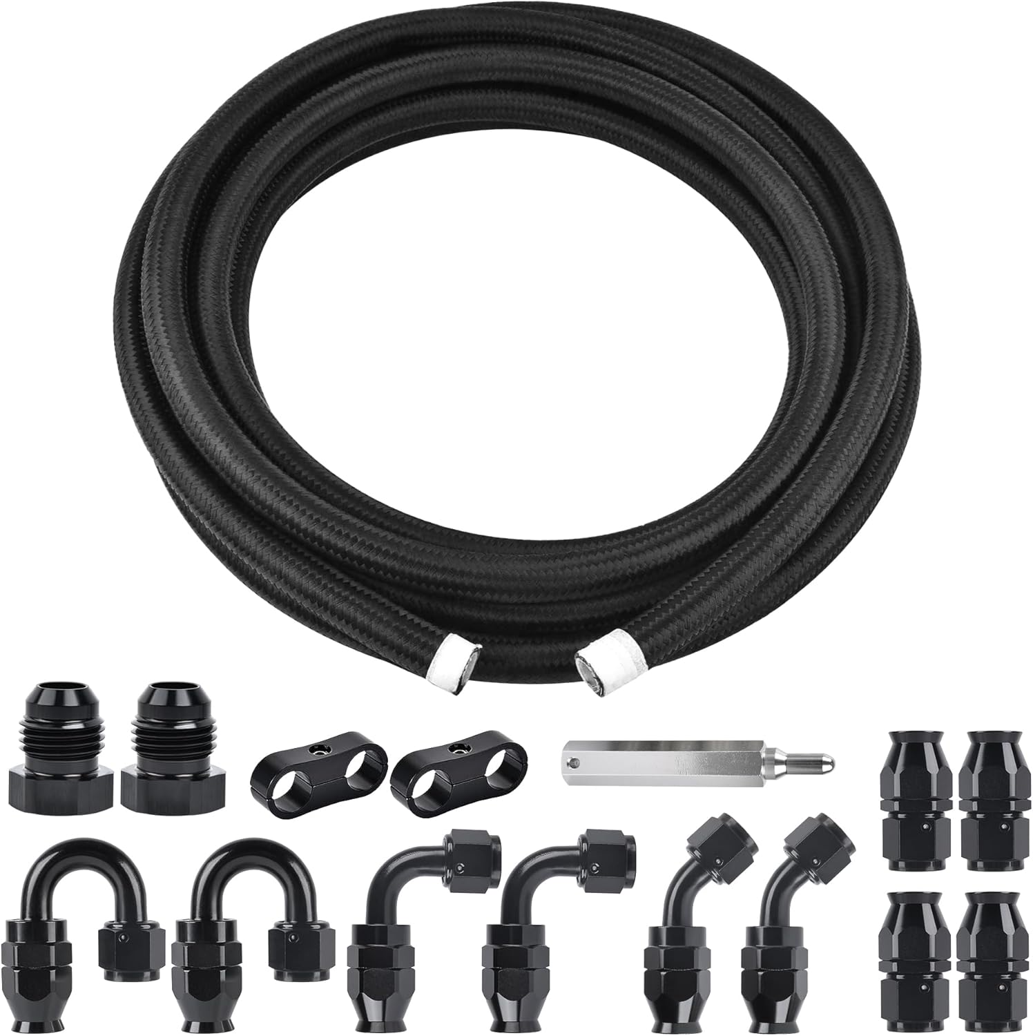 EVIL ENERGY 12AN PTFE Fuel Line Kit 20FT, AN12 E85 Braided PTFE Fuel Hose Kit Automotive Black Nylon Line Hose