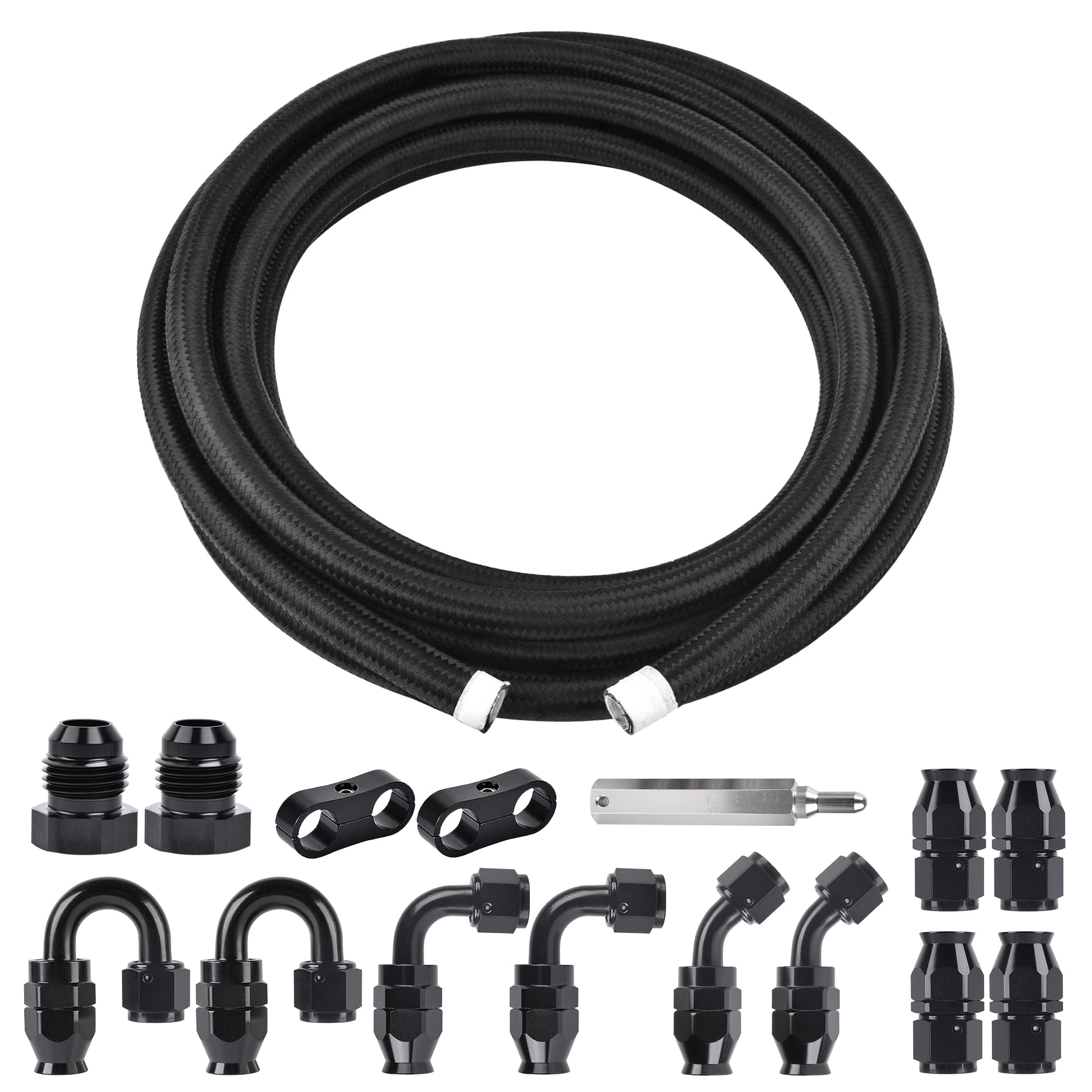 EVIL ENERGY 4AN PTFE Fuel Line Kit 20FT, AN4 E85 Braided PTFE Fuel Hose Line Black PTFE Hose Kit-image-37