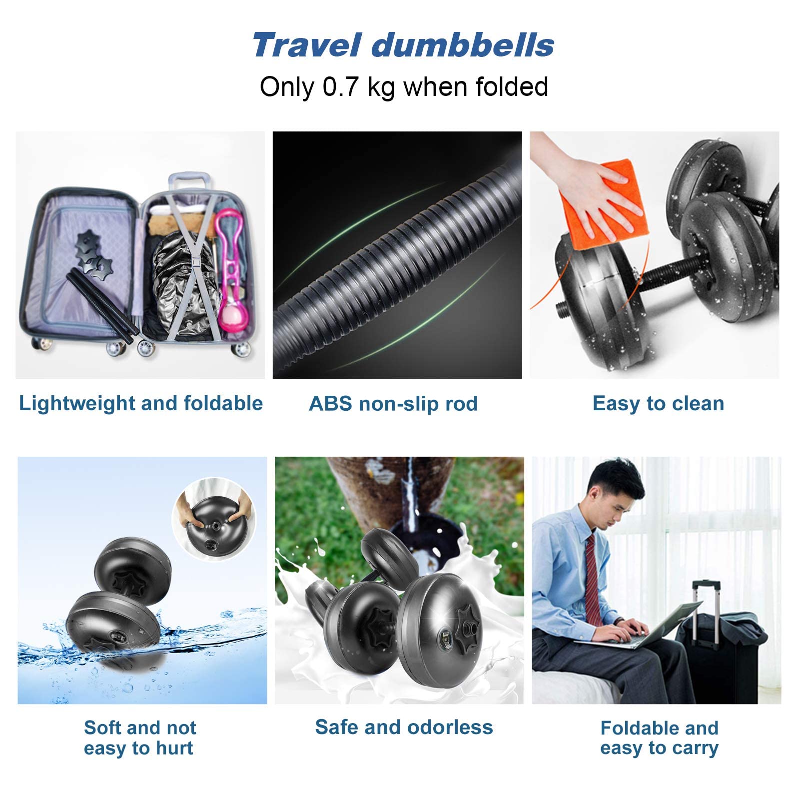 Wassergefülltes Kurzhantel-Set, wassergefüllte Gewichte, tragbare Reisegewichte, verstellbare Gewichte, tragbare Fitnessgeräte, Krafttraining, Fitness und Modellierung