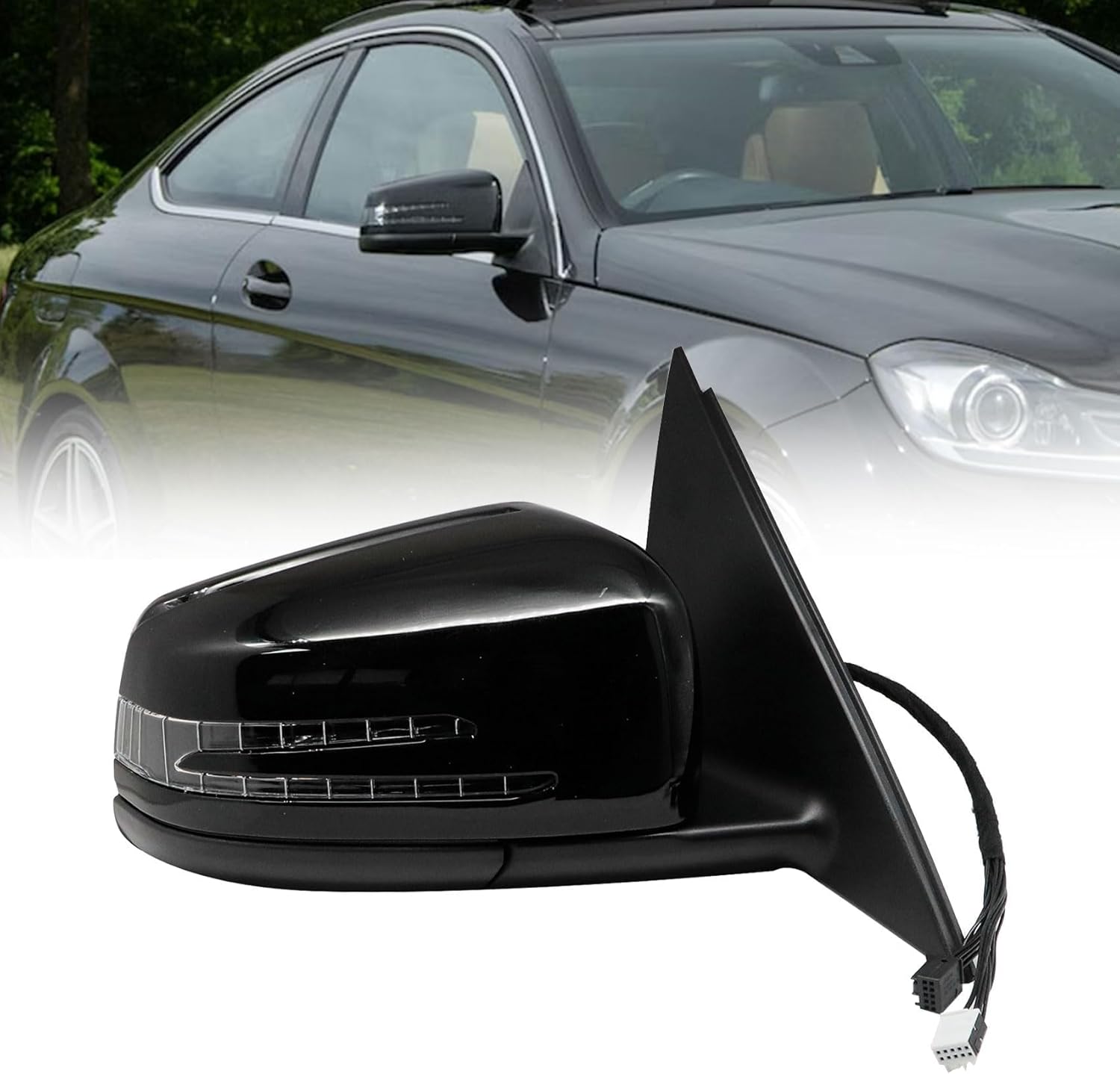 Priprilod Black Right Passenger Side Mirror Compatible with Mercedes-Benz C63 AMG C250 C300 C350 2010-2014 Replace# 2048103176