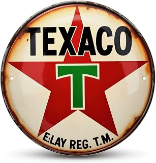 Gas Station tin sign, Vintage Oil Company metal sign Print Aesthetic Room Decoration for Home Bedroom Bar Cafe Garden and Outdoor Round Wall Decor (8 inch)