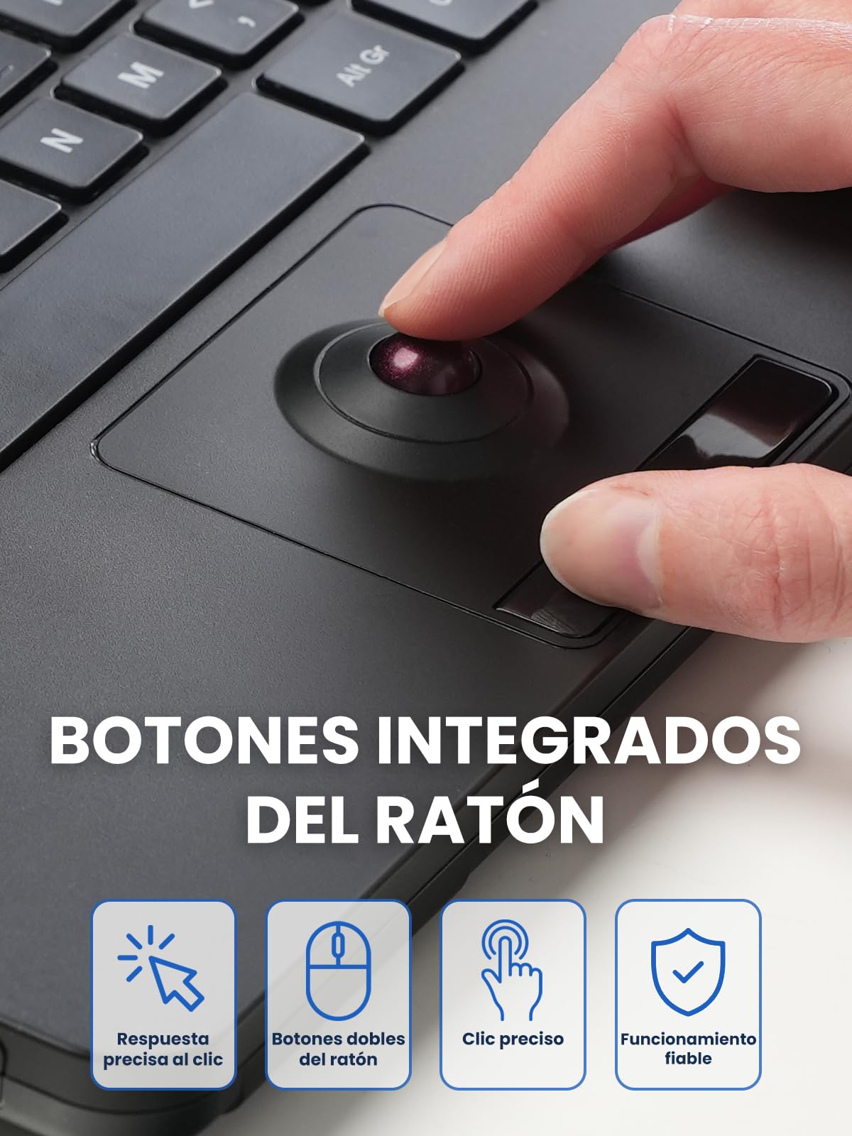 Perixx PERIBOARD-427 ES: Klawiatura USB z kablem - Zintegrowany trackball, białe/czerwone podświetlenie, kompaktowa konstrukcja - 2 porty USB i układ QWERTY hiszpański