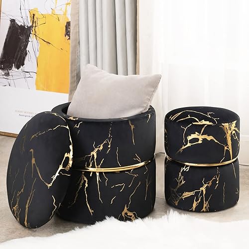 Miniatura 8 de Furnimart Taburete de tocador para el hogar, taburete otomano de terciopelo para almacenamiento, asiento tapizado con anillo chapado en oro, paquete