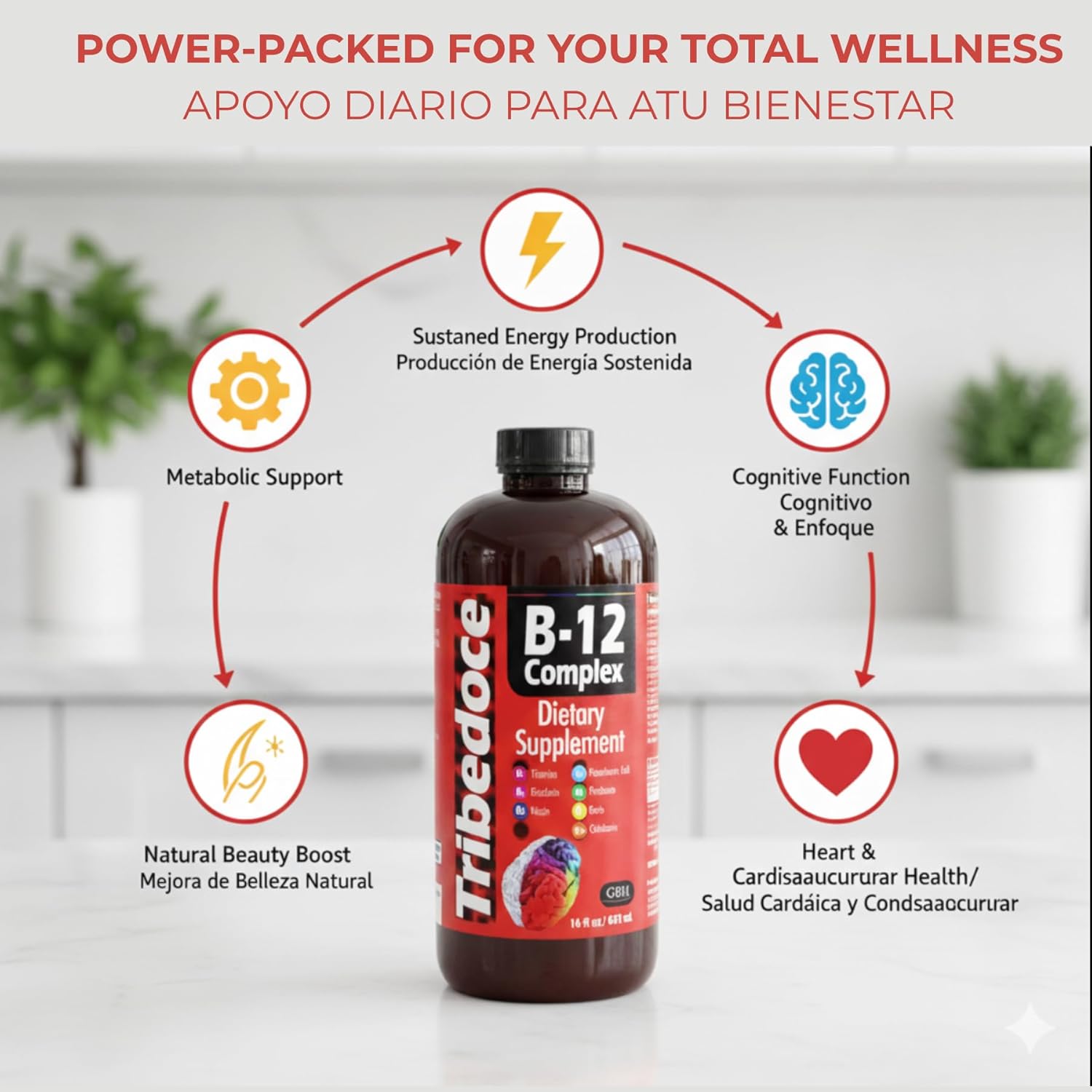 B-12 Complex Liquid Dietary Supplement - High Potency Vitamin B Complex with Thiamine, Riboflavin, Niacin, Pantothenic Acid, Pyridoxine, Biotin, and Cobalamin, Non-GMO, Gluten Free, 16 fl oz - Image 2