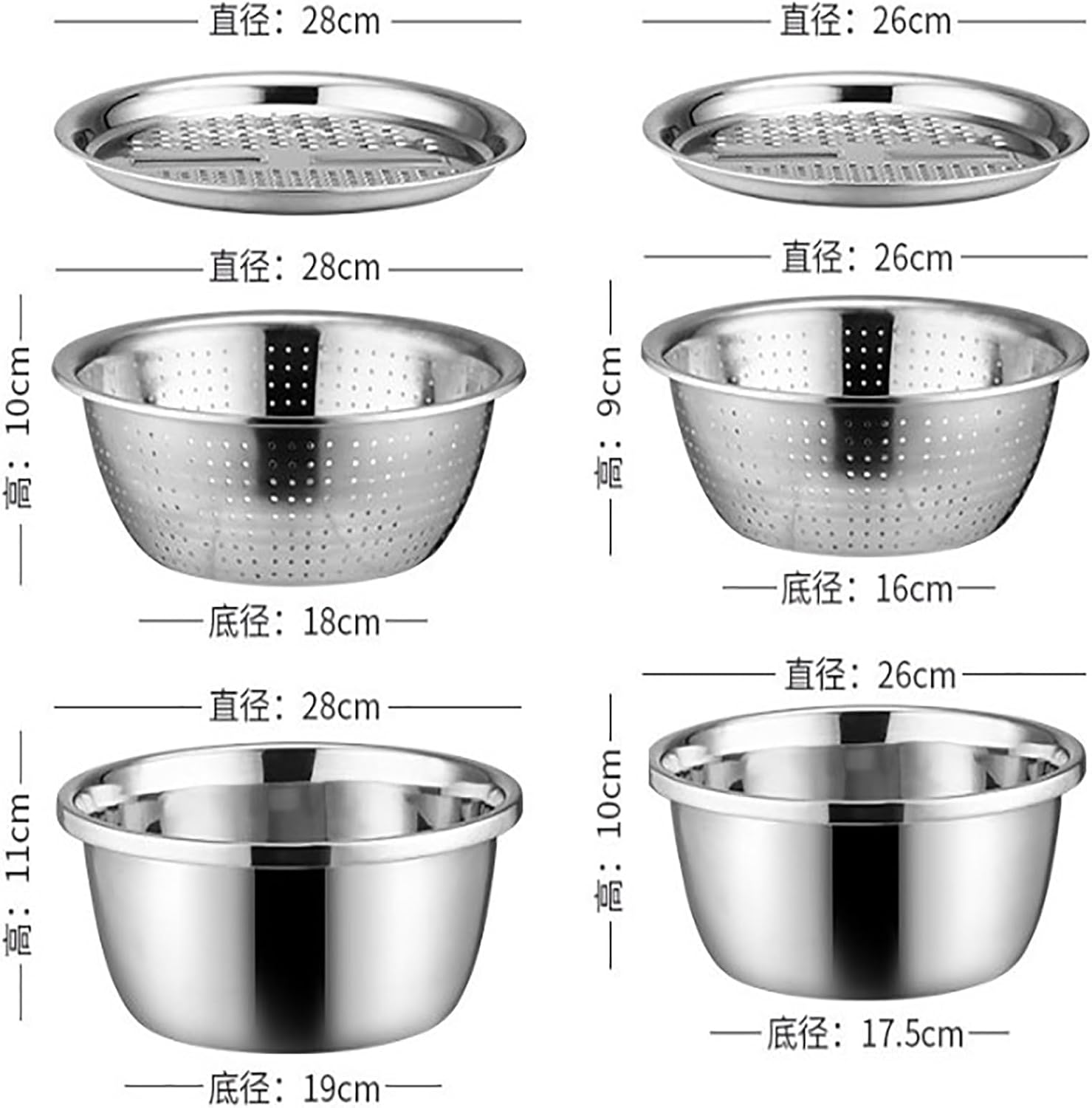 Multifunctional Stainless Steel Basin, 5-In-1 Grater Set, Shredder, Colander, Strainer And Drain Basket For Vegetables, German Design