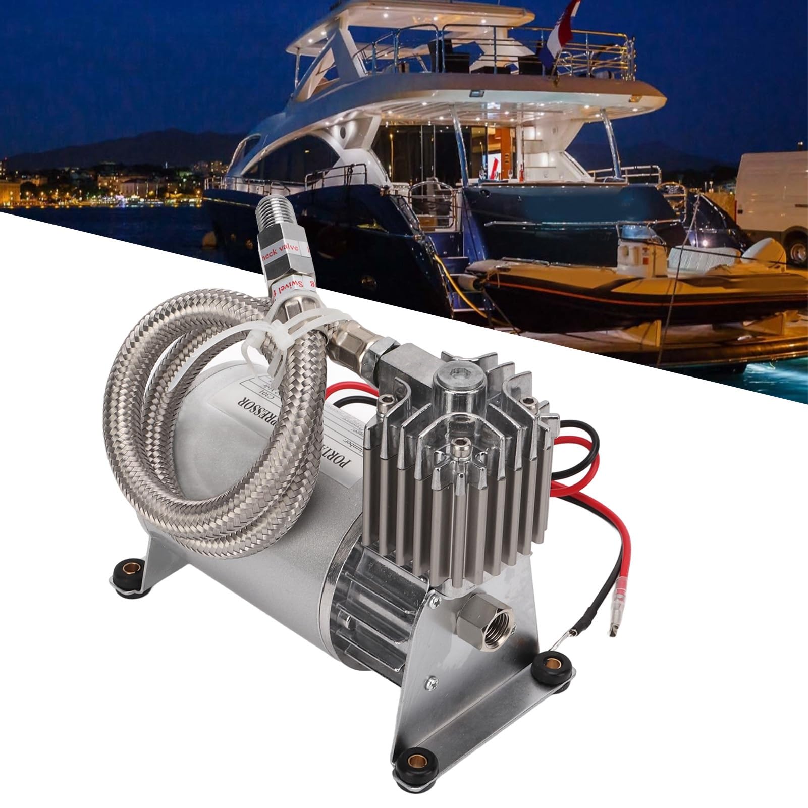 Compresseur D'air Robuste 20A 150 PSI en Métal, Compresseur Portable Voiture, pour Véhicules 12V, Yachts et Bateaux, Modification o et vidéo de voiture