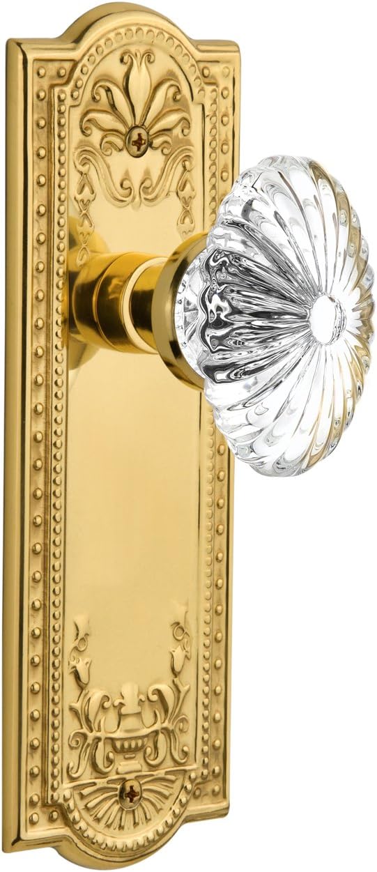 Nostalgic Warehouse Meadows Plate with Oval Fluted Crystal Glass Knob, Passage - 2.375", Satin Nickel