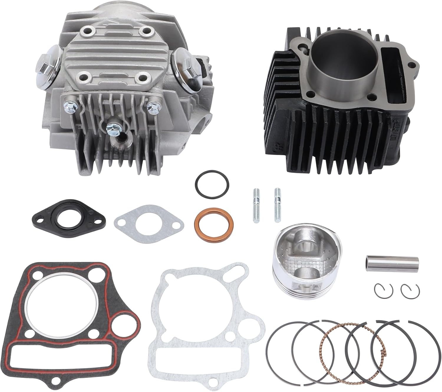 GOOFIT 52.4mm Cylinder Head Assembly with Sleeve Plug Spark Plug Upper and Lower Gasket for 4 Stroke Horizontal 110cc Engine ATV Dirt Bike Go Kart Scooter