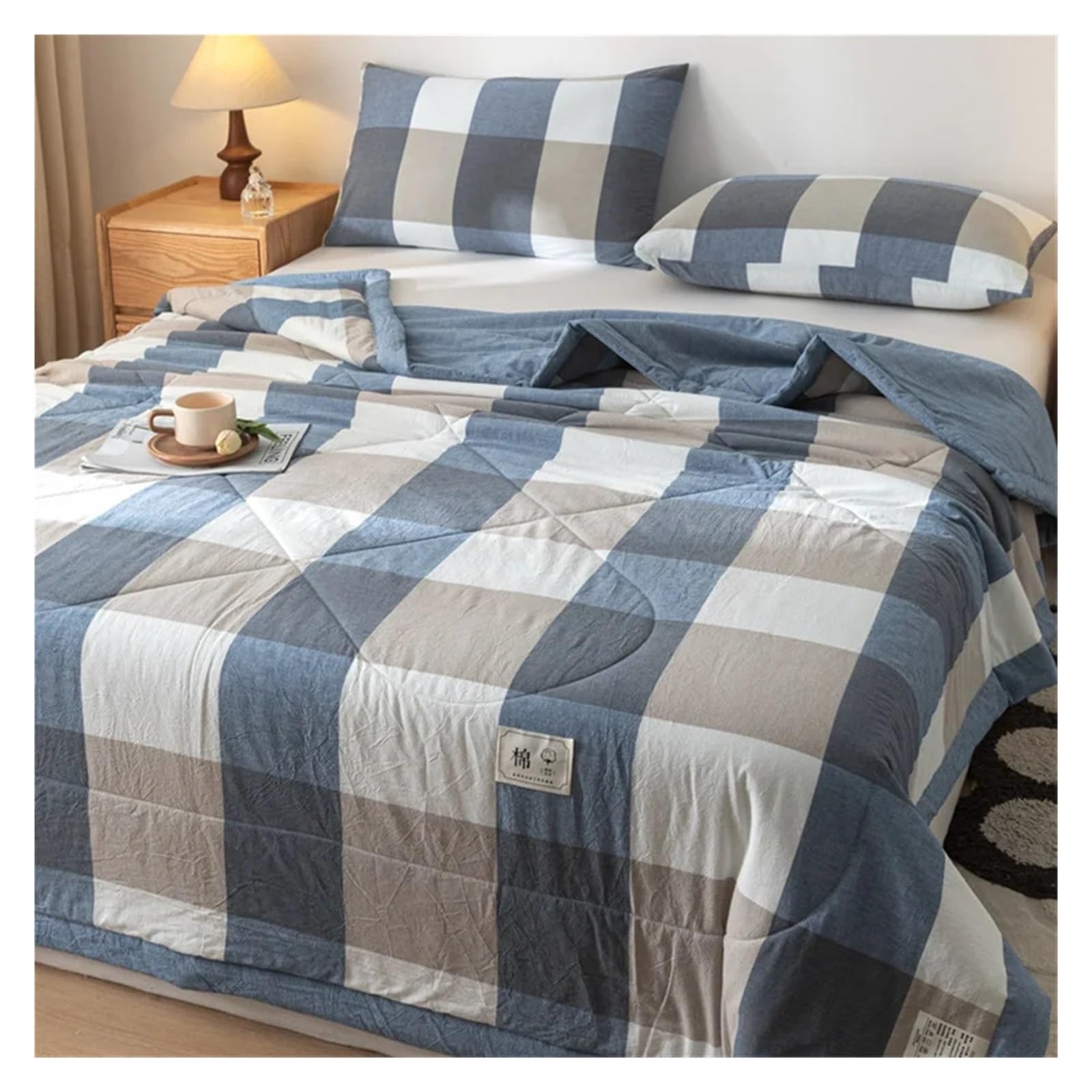 KHASCBNF Lightweight Duvet Cotton Summer Quilt Lightweight Breathable Bedding Minimalist Plaid Thin Comforter Air Conditioning(3,150x200cm(59x79inch))