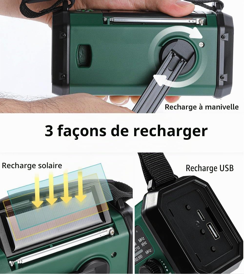 TKMARS Radio d'urgence Solaire et Dynamo Portable 20000mAh, AM/FM Multifonction, Chargeur Solaire Téléphone Lampe d'urgence Manivelle, Kit de Survie pour Camping, Randonnée, Urgences