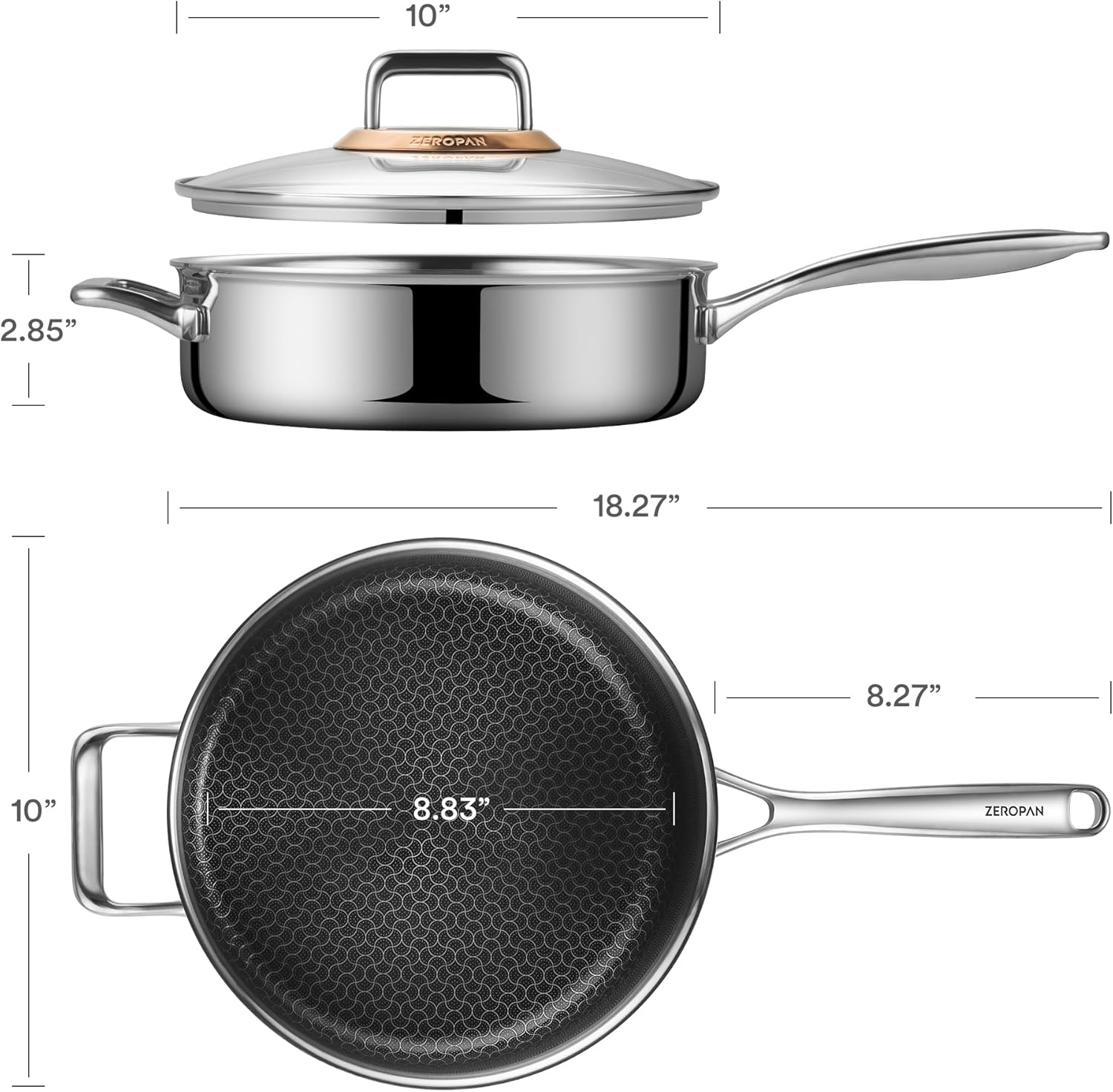 Hybrid Nonstick 3.5-Quart Sauté Pan,Frying Pans Nonstick with Lid,PFAS PFOA PTFE Free,Stay-Cool Handle,10 Inch Deep Frying Pan,Dishwasher-Friendly, Oven Safe, Compatible with All Cooktops - Image 2