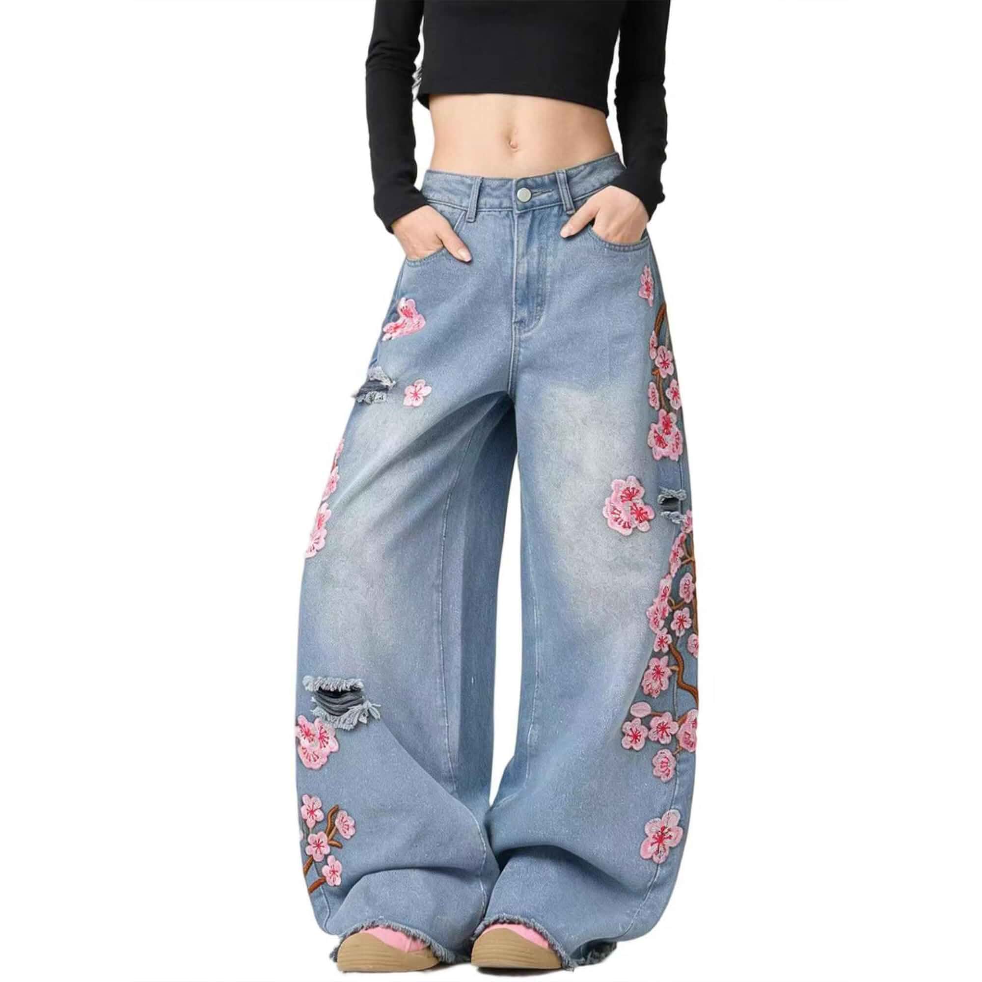 bestshark Baggy Women’s Wide Leg Jeans High Waisted Baggy Denim Pants Loose Fit Y2K Graphic Jeans Black