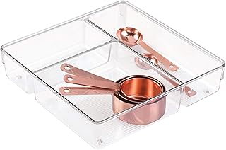 InterDesign Linus Kitchen Drawer Organizer for Silverware, Spatulas, Gadgets - 9" x 9" x 2", Clear