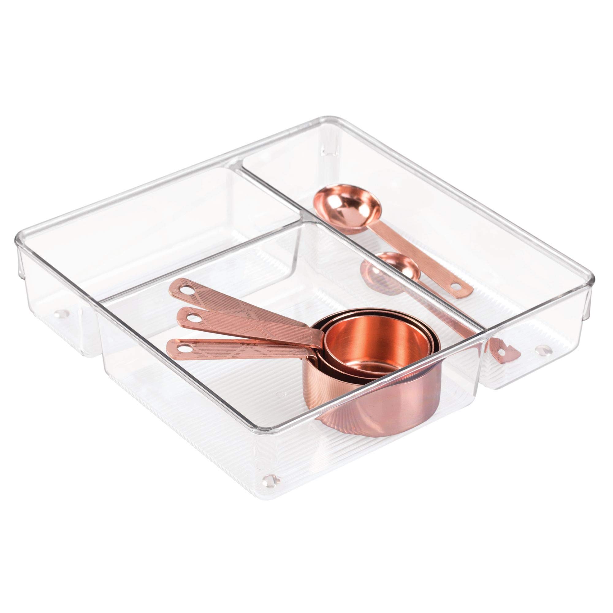 IDesign Linus Kitchen Drawer Organizer - Clear Cutlery Tray For Silverware, Spatulas & Gadgets, Non-Skid Feet