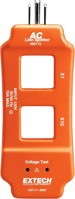 480172 AC Line Splitter, 120V 15A, 1X and 10X Multiplier | Clamp meter accessory, 1X/10X loops, voltage test jacks, safe current measurement, rugged