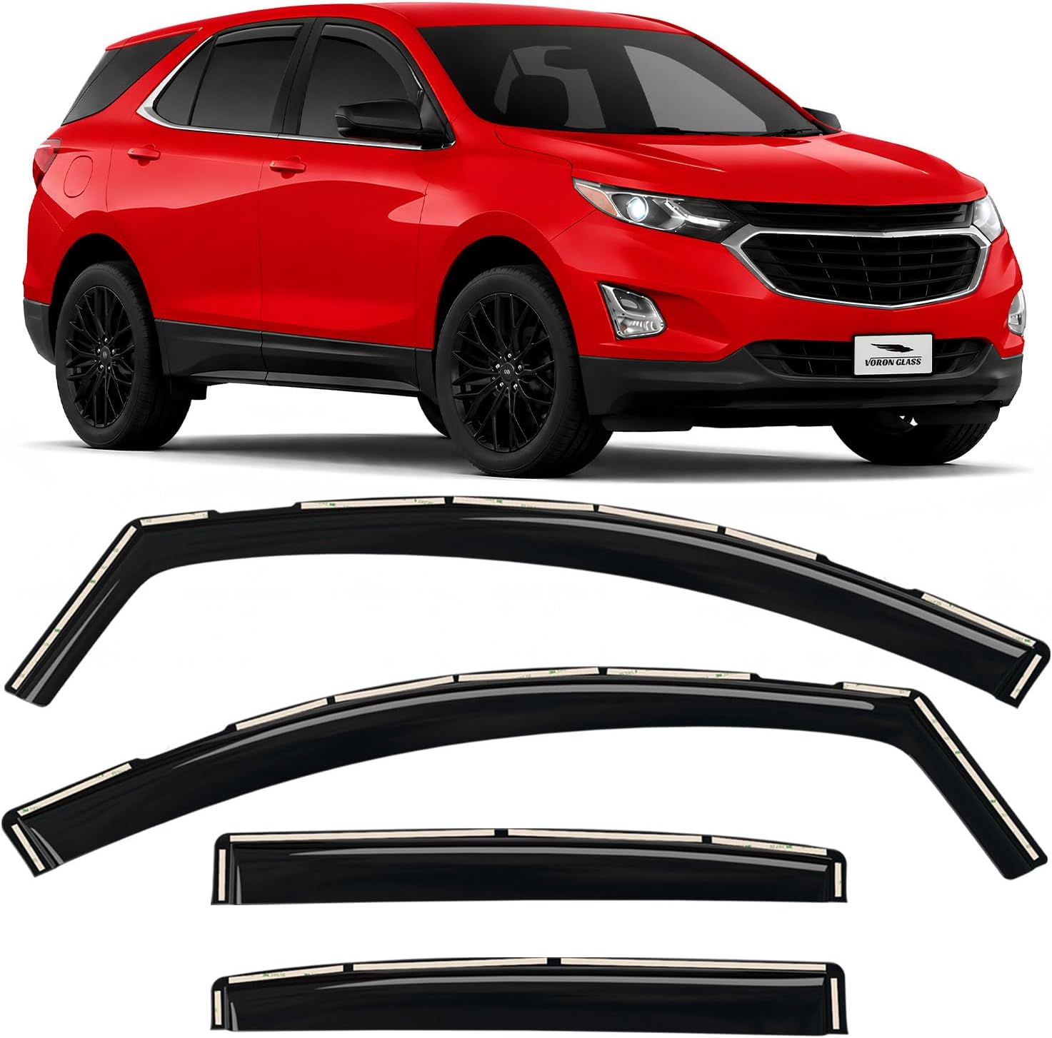 in-Channel Rain Guards for Chevy Equinox 2018โ2024 โ Window Visors & Vent Deflectors, Extra-Durable Polycarbonate Car Window Rain Guards for Chevrolet Equinox, 4-Piece Set