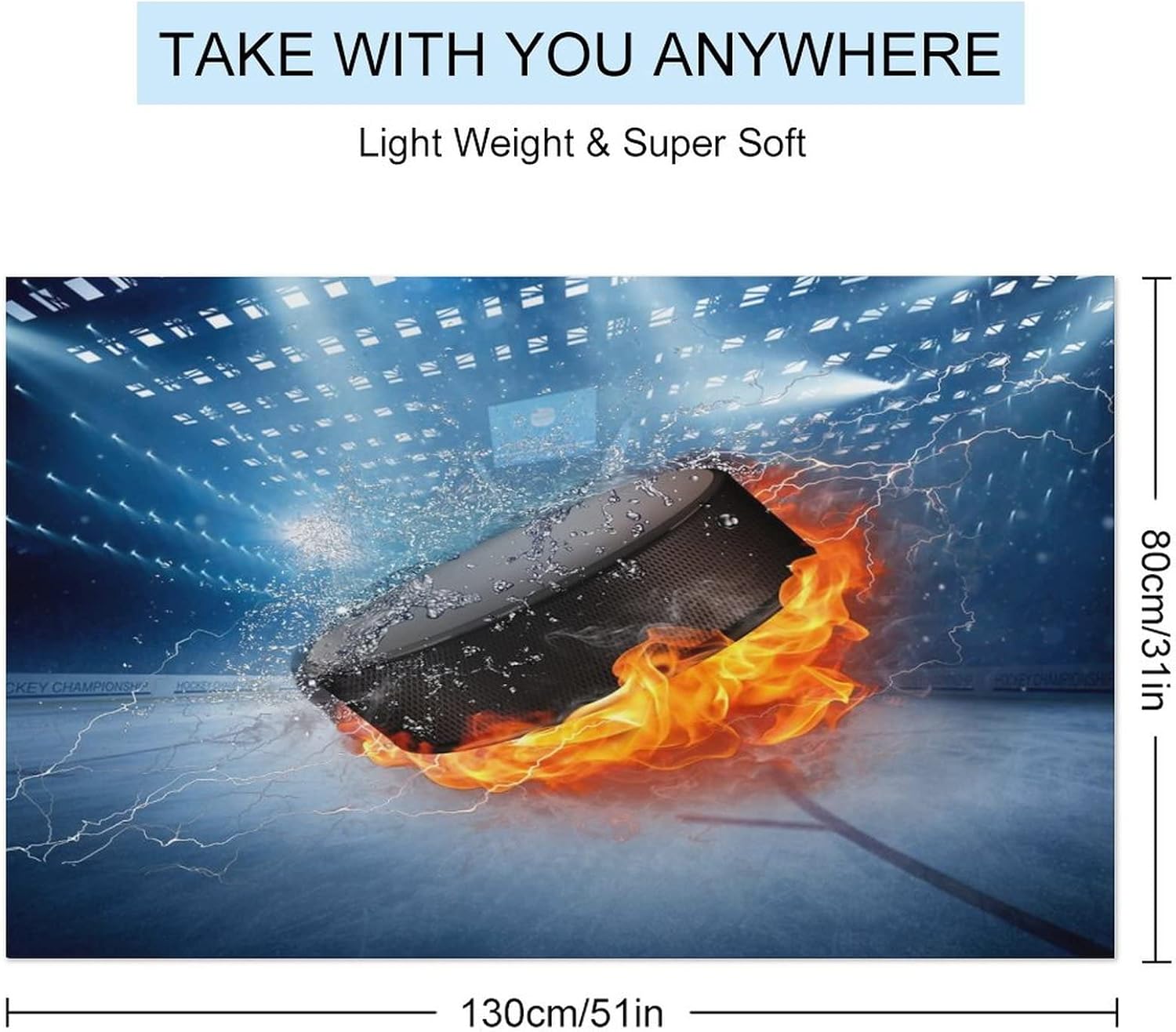 Cool Ice Hockey Gymnasium Beach Towel,Winter Sport Theme Burning Hockey Decor Microfiber Beach Towel, Extra Large Adult Beach Towel.