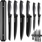 Gourmetop Kitchen Knife Set with Cover 3 Pcs, Black Chef Knife Set for Cooking, Sharp Kitchen Knives with Sheath, 8'' Chef Knife, 5'' Utility, 3.5'' Paring, Damascus Pattern Kitchen Knife for Cutting