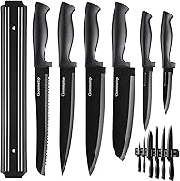 Vista 1 de Juego de cuchillos de cocina con tira magnética sin taladrar para cocina, cuchillos de cocina pequeños de titanio negro, juego de cuchillos de chef