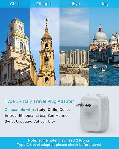 Miniatura 2 de VINTAR - Adaptador de corriente para Italia, adaptador de enchufe de viaje VINTAR Italia con 1 USB C, 2 salidas americanas y 3 puertos USB,