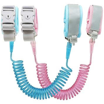 Socub Anti Lost Wrist Links 8.2ft, 2 Pack, Pink and Blue | Toddler Leash Wrist for Kids Child Safety with Key Lock