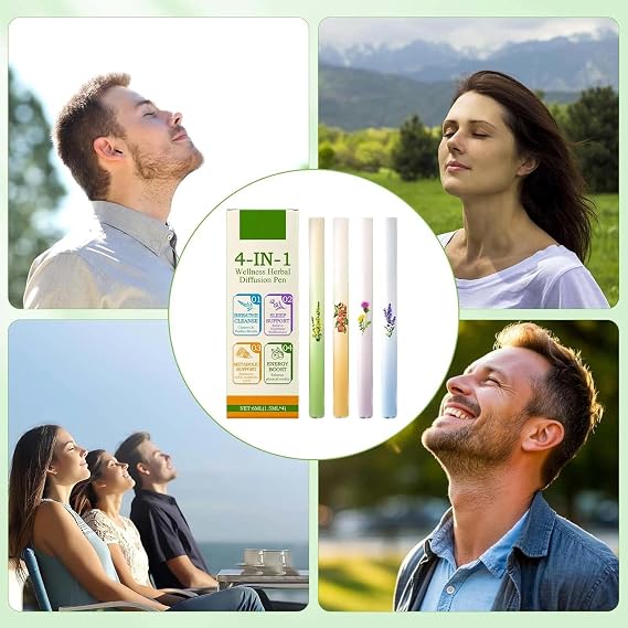 4Pcs Herbal Diffuser Pen Aromatherapy Inhaler Stick, Portable Vaporless Breathing Aid for Oral Freshening and Cleansing, Natural Wellness Support