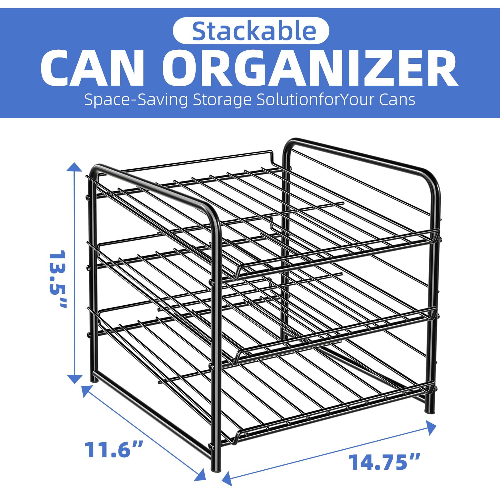 Simple Trending Dosenregal-Organizer, stapelbarer Dosenspender für bis zu 36 Dosen für Küchenschrank oder Speisekammer, Schwarz