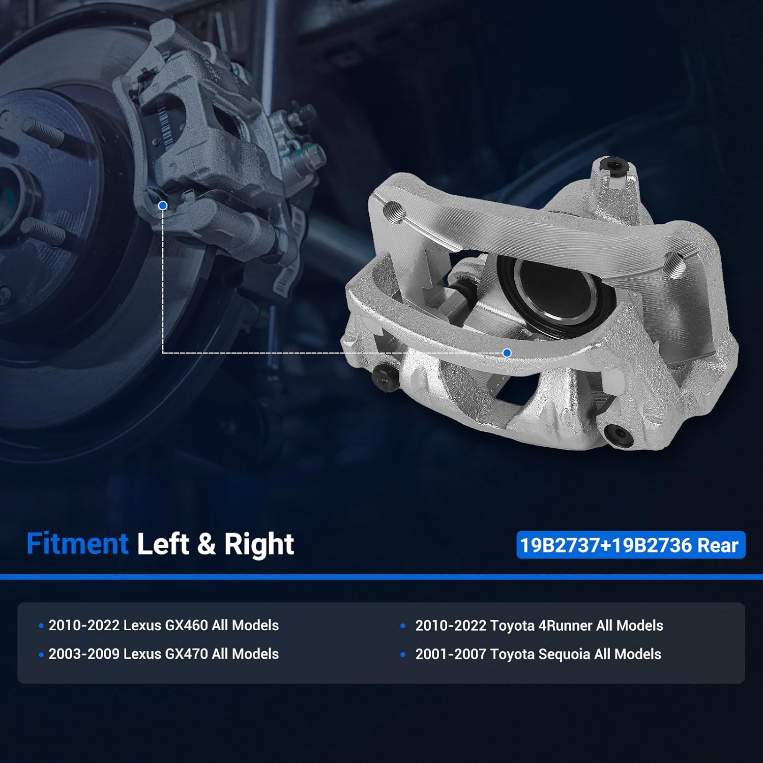 Autoround 19B2737 19B2736 Rear Disc Brake Caliper Assembly with Bracket fit for Toyota 4Runner 2010-2022/ Sequoia 2001-2007, Lexus GX460 2010-2022/ GX470 2003-2009, Both Driver Passenger Side