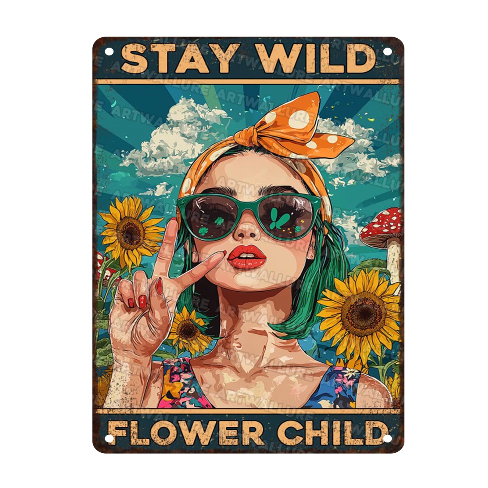 Bohemian Wall Art Metal Tin Plaque Rustic Decor Vintage Stay Wild Flower Child Nature Lover Quote 12x16inch