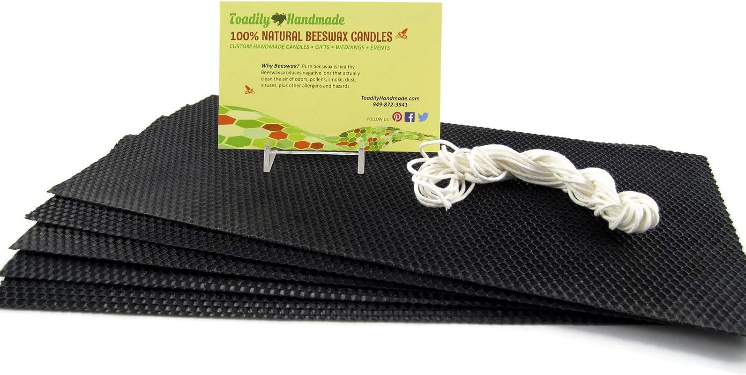 Make Your Own Beeswax Candle Starter Kit - Includes 5 Full Size 100% Beeswax Honeycomb Sheets in Black and Approx. 6 Yards of Cotton Wick. Each Sheet Measures Approx. 8" x 16 1/4".