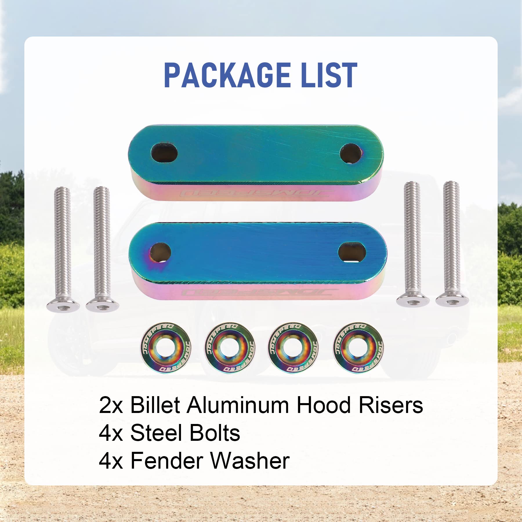Hood Risers Kit Snapklik.com : Neo Chrome CNC Billet 3/4