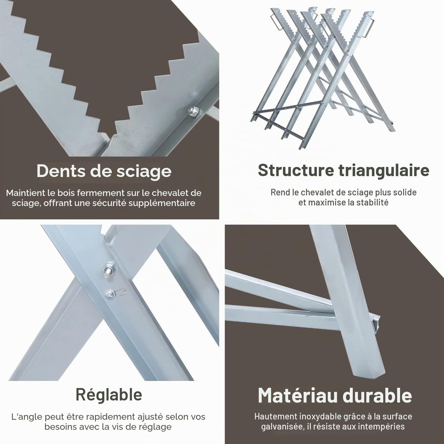 Tréteau de sciage pliable Support de sciage 81x80x80 CM, Support de scie pour sciage du bois avec capacité de 150 Kg, Chevalet pour tronçonneuse pour travaux de sciage du bois et bois de