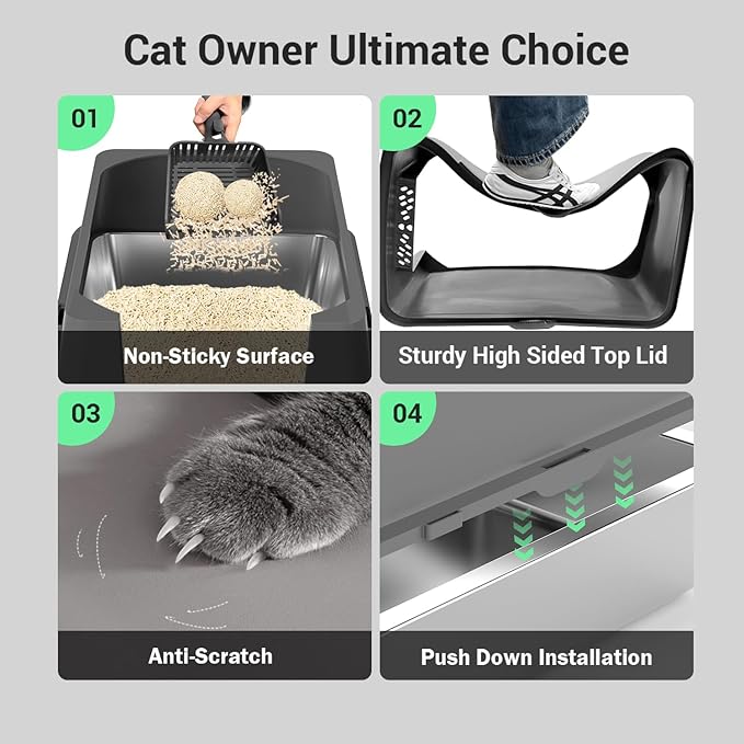 Arenero de acero inoxidable XXXXL para gatos con paredes altas miniatura 5