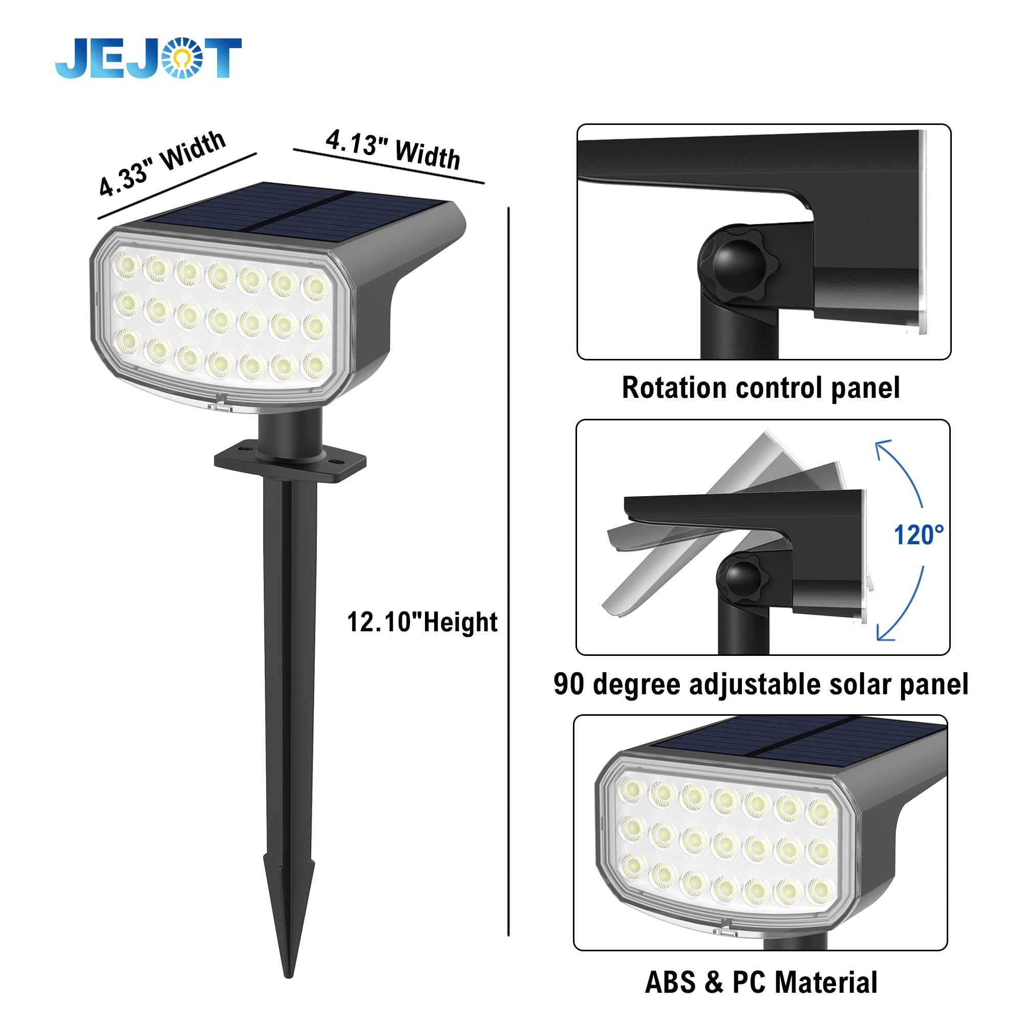 JEJOT - Luci solari per esterni, impermeabili, IP65, super luminose, LED con lente 6500 K, 2 modalità di illuminazione, luci solari per patio, giardino, illuminazione paesaggistica esterna