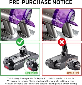 25.2V 8000mAh V11 Button Click in Battery Replacement Compatible for Dyson V15 V11 Extra/Absolute/Animal/Torque/Drive/Outsize V11/V15/SV15/SV22/970425-01 Vacuum Cleaner