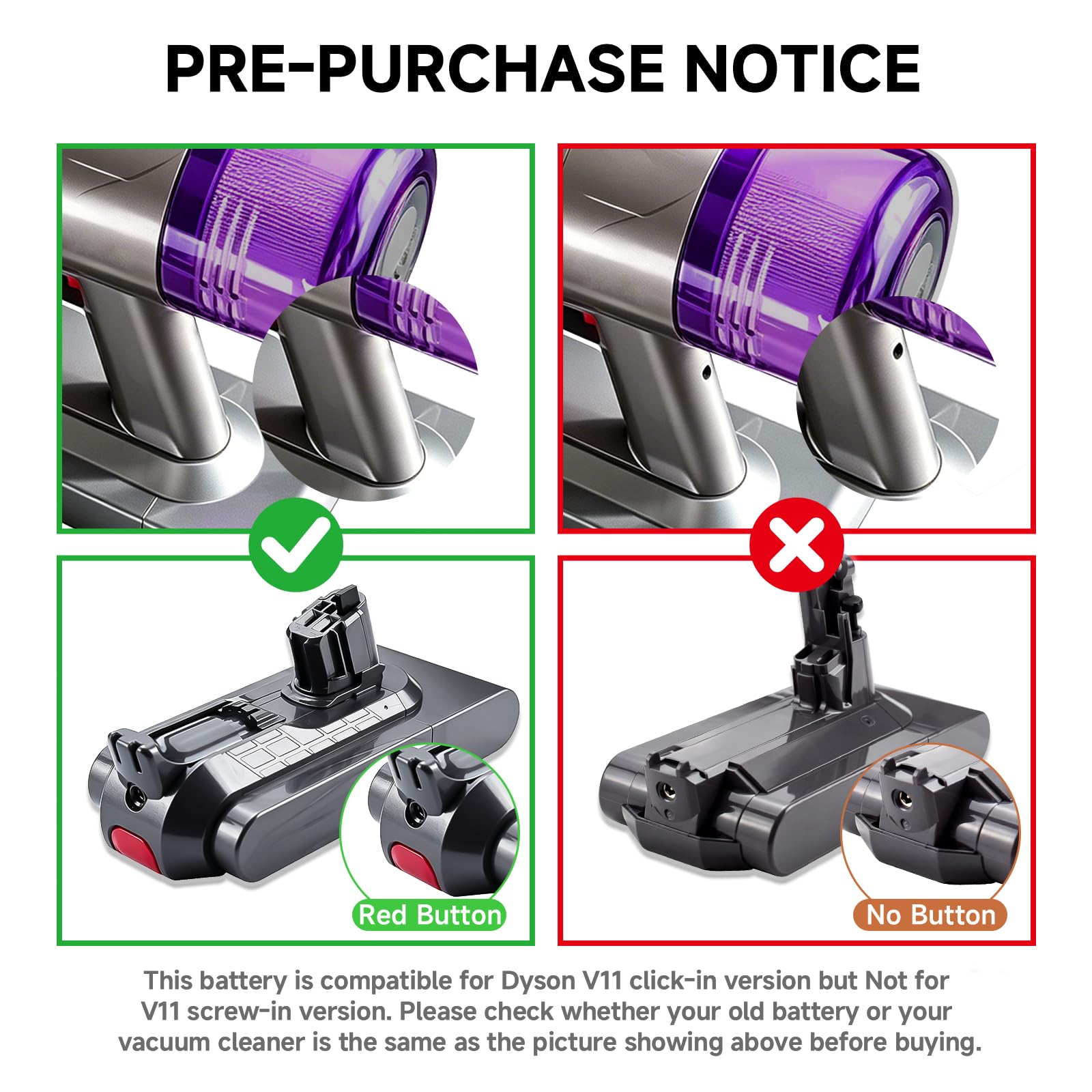 CITYORK 25,2V/ 3960mAh Bateria para Dyson V11 y V15 Click-in, para V15 Detect, SV15,SV16,SV18,SV22, SV28,SV29 Absolute/Extra/Animal/Fluffy/Torque/Drive/Outsize 970425-01 [No con V11 Montaje roscado]