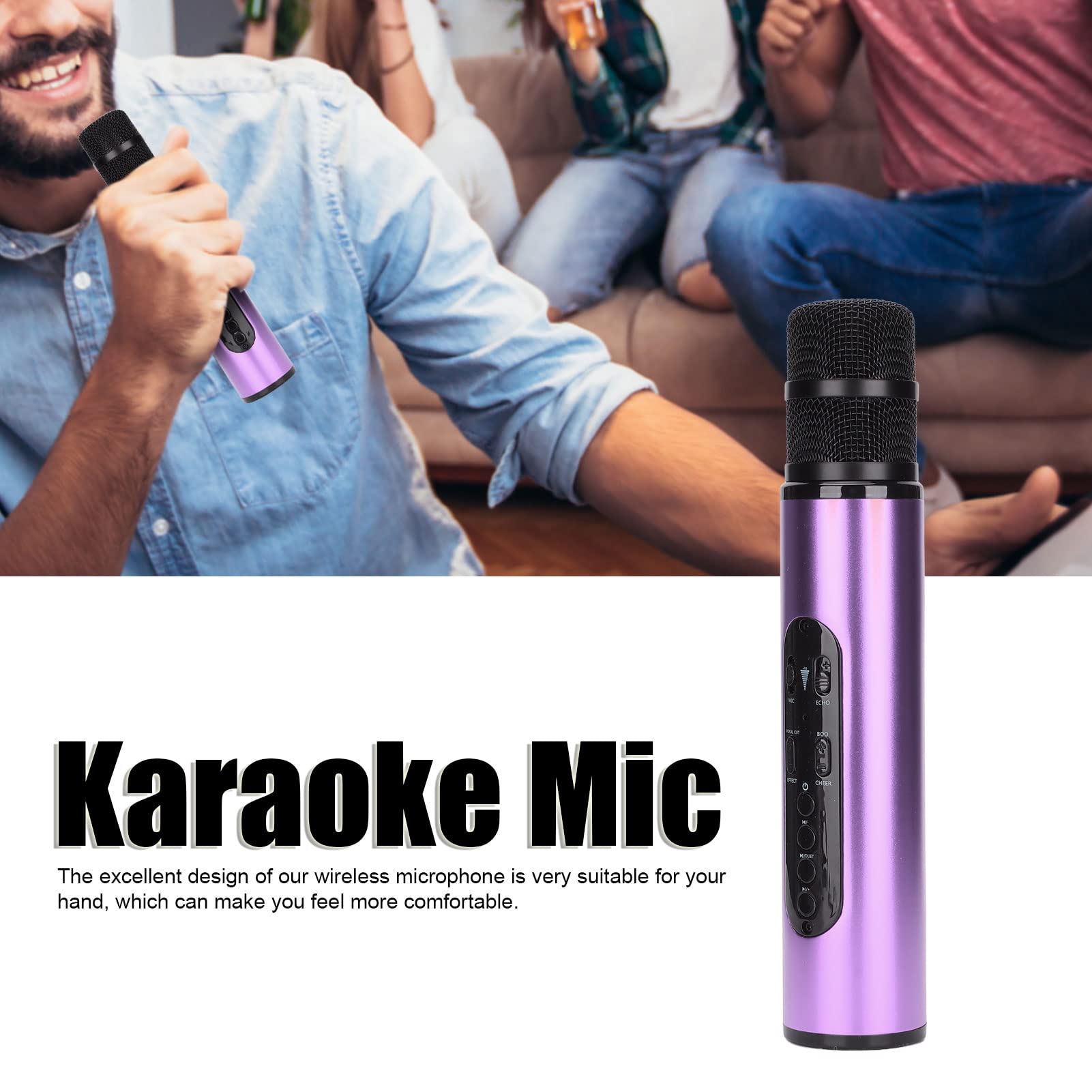 Mikrofon Bezprzewodowy, Przenośny Mikrofon Bluetooth, Głośnik Mikrofonu Obsługuje Kartę Pamięci 32 GB Stereofoniczny Mikrofon do Karaoke do śpiewania Dla Party Car Home Outdoor KTV(Fioletowy)
