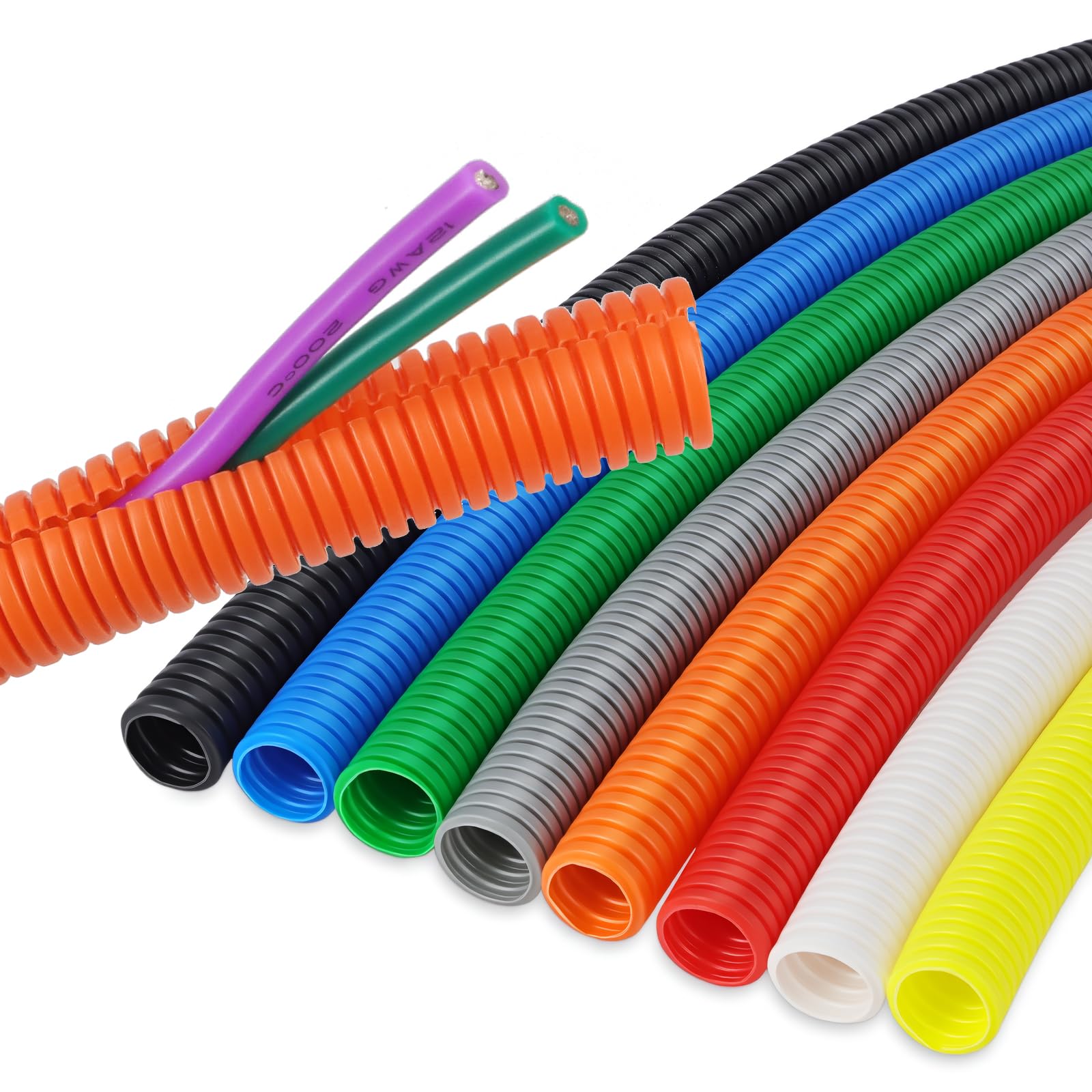 HOLED Split Wire Loom Tubing, Flexible Conduit Cable Protector for Automotive Wiring Home Theater Industrial Cable Management (Orange, 21.2mm(0.83in)-25ft)