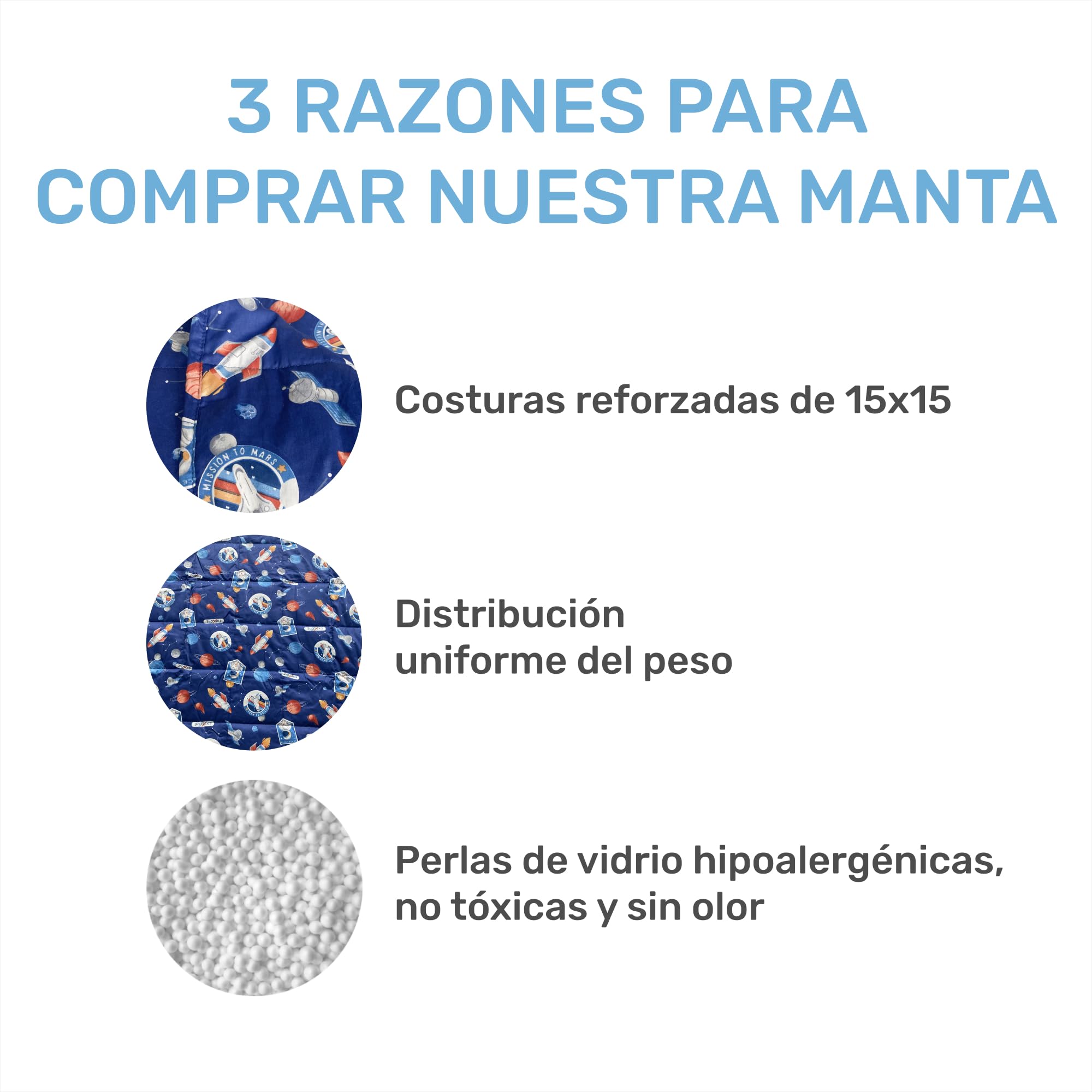 Dailydream Manta Pesada para niños, 104 x 150 cm, 3,2 kg, diseño de Espacio, de algodón 100%, Relleno de Perlas de Cristal, para Dormir y terapéutica, Peso Corporal 35-55 kg
