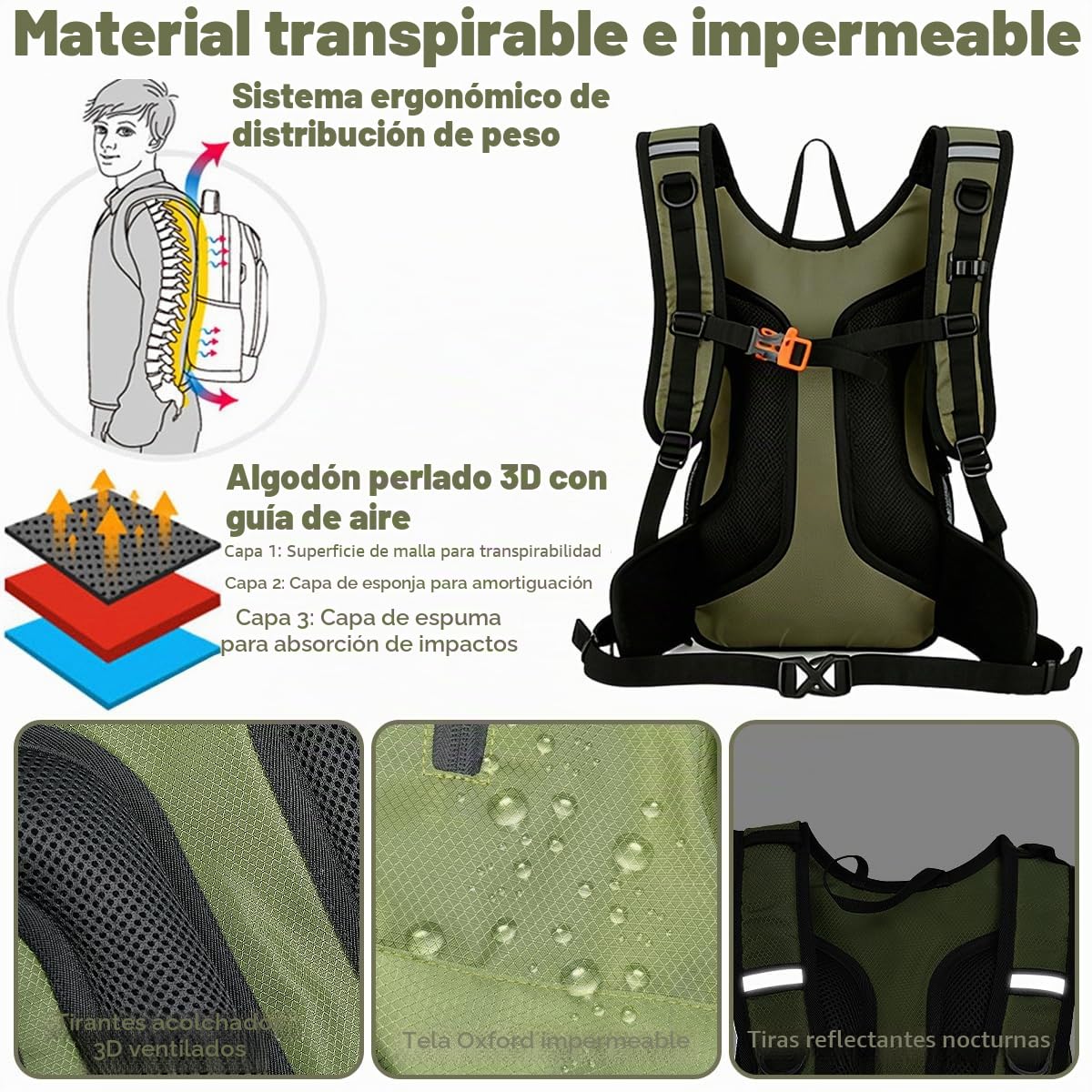 Mochila Senderismo 15 L Mochila Montaña Pequeña Transpirable con Correa de la Cintura Ajustables Mochila Ciclismo Ligera para Viajes Camping Running Ciclismo Deportes al Aire Libre