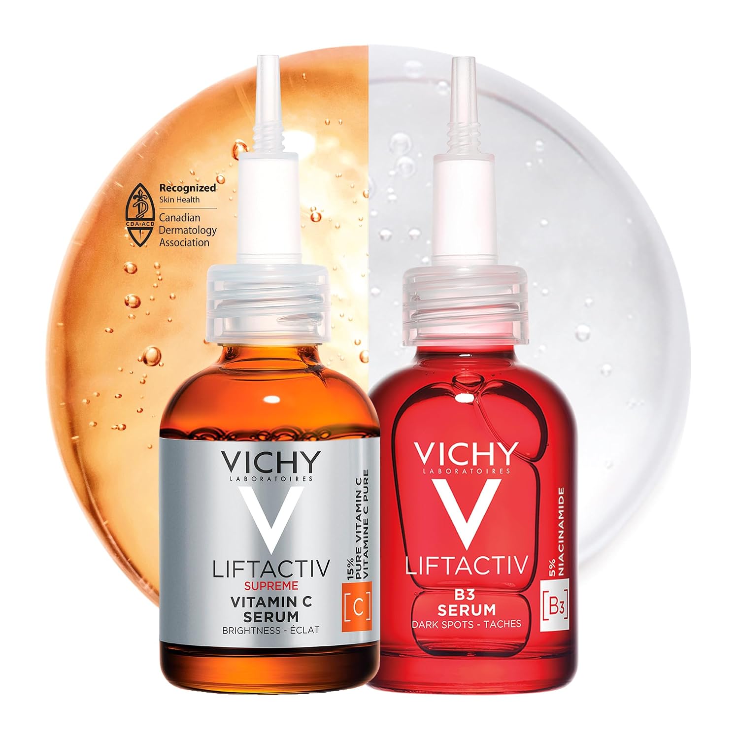 Vichy Liftactiv 15% Vitamin C Face Serum & B3 5% Niacinamide Face Serum Bundle. Suitable for Sensitive Skin, Travel Size, Fragrance-Free, Dermatologist Recommended