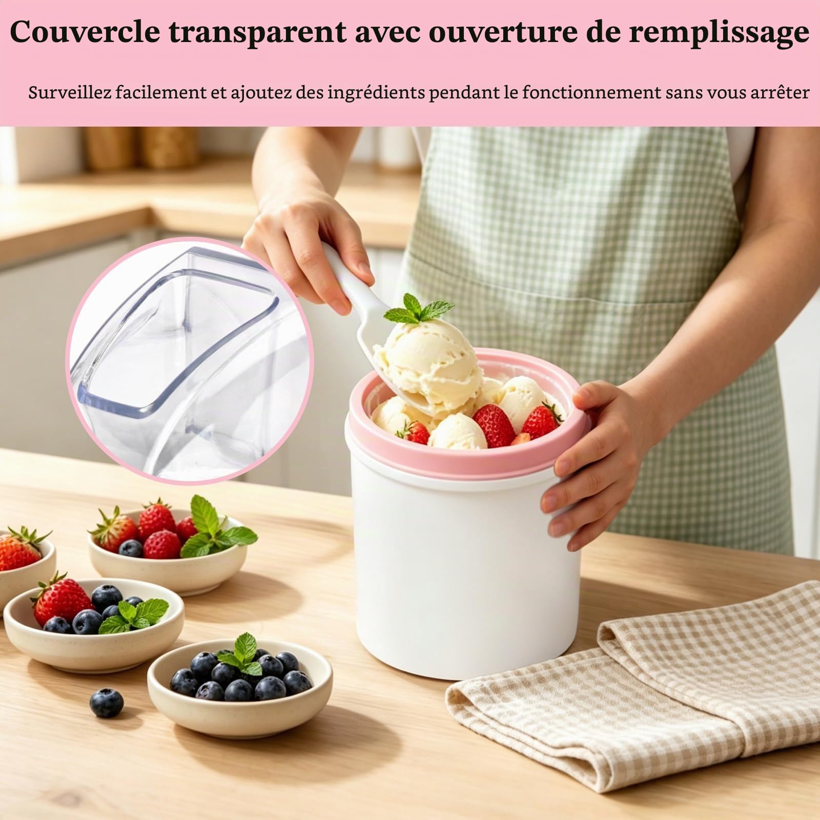 Machine à glace 1,6L, pour glace molle, glace, sorbet et yaourt glacé