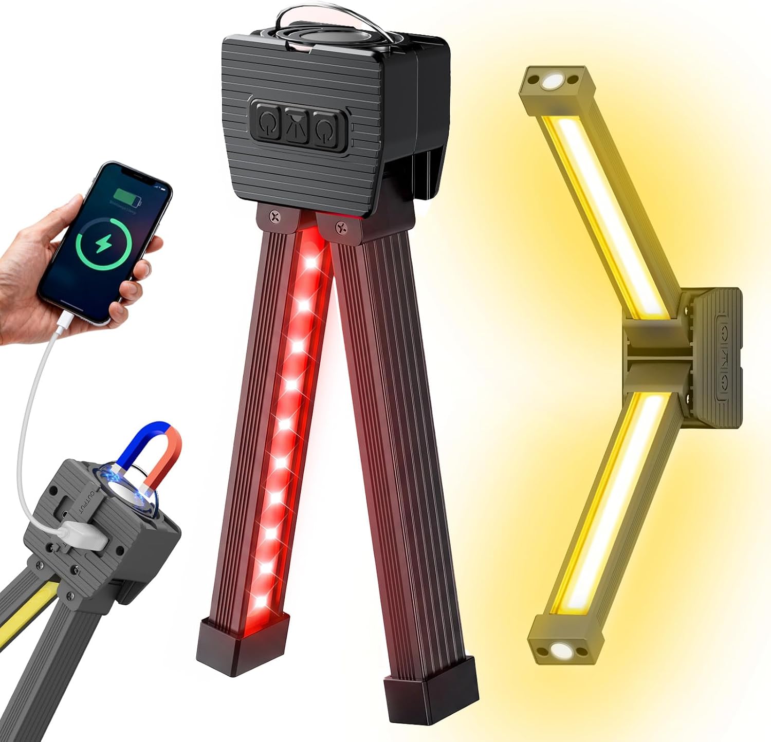 Gym Lamp,Gym Lighting for Posing,Portable Magnetic Work Light,Gift for Men Women,180° Swivel Foldable Camping Lights with Hanging Hook,USB Rechargeable Flashlight with Power Bank (Black)
