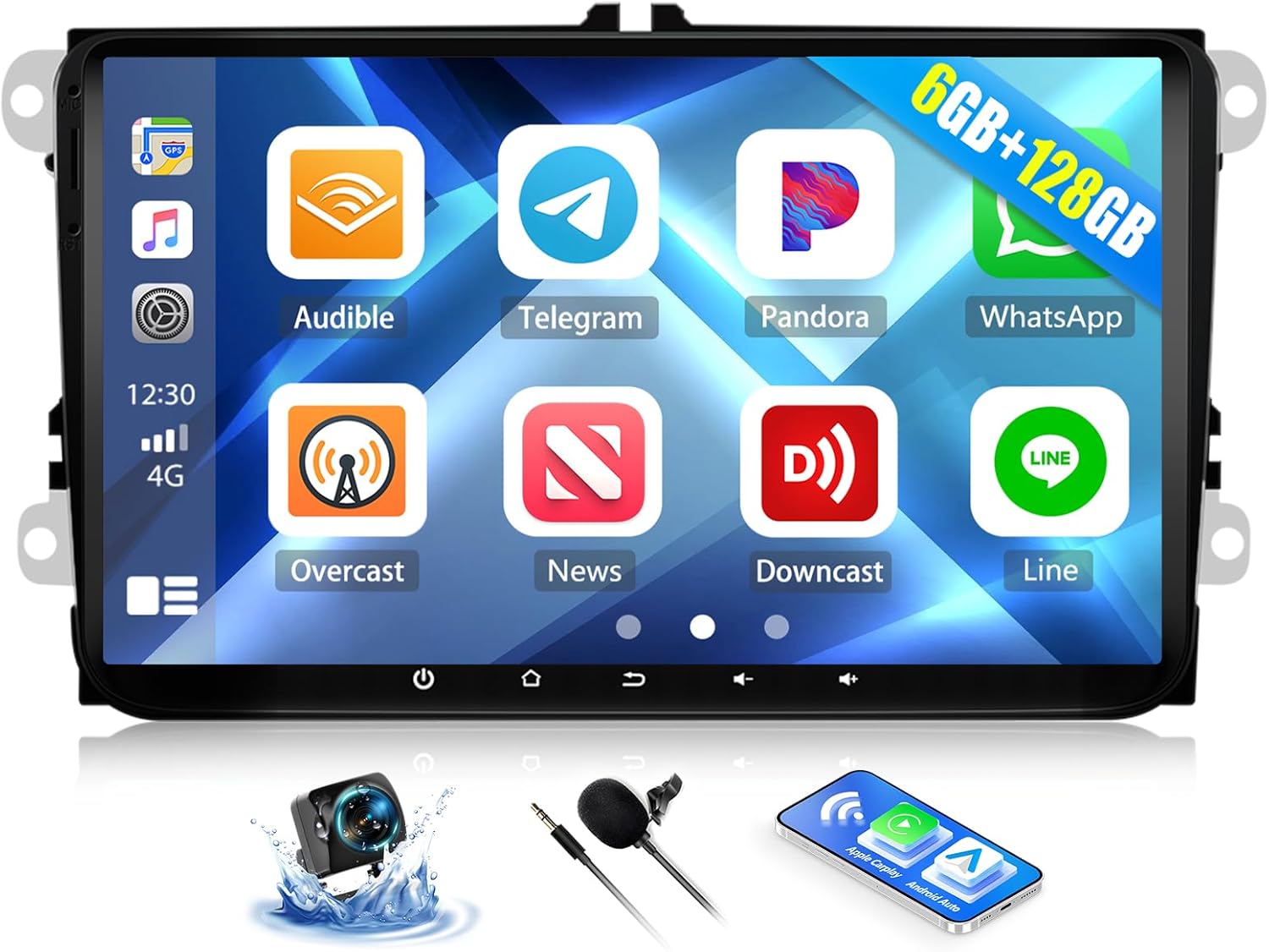 6G+128G Android 15 Car Stereo for VW Passat Golf MK5 MK6 Jetta T5 EOS Polo Seat Sharan with Wireless Carplay Android Auto 9" Touchscreen Car Radio with Bluetooth 5.0 GPS WiFi FM Backup Camera